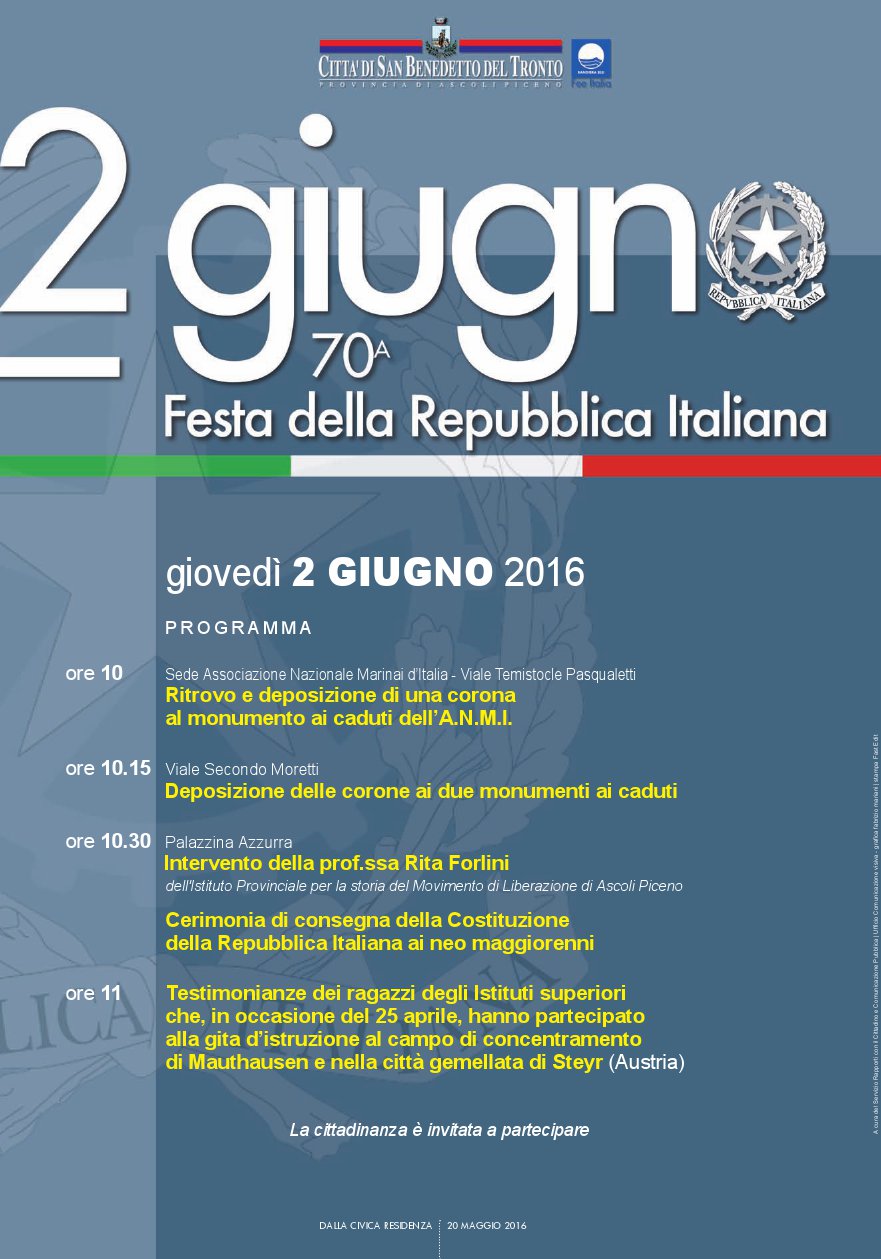 Ecco il manifesto della cerimonia del 2 giugno 2016